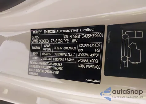 2025 Ineos Grenadier 1924 Limited Edition/Fieldmaster Edition/Trialmaster Edition z USA, uszkodzony, nr VIN SC6GM1CA3SF029801